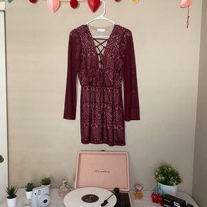 Maroon Lace-Up Dress